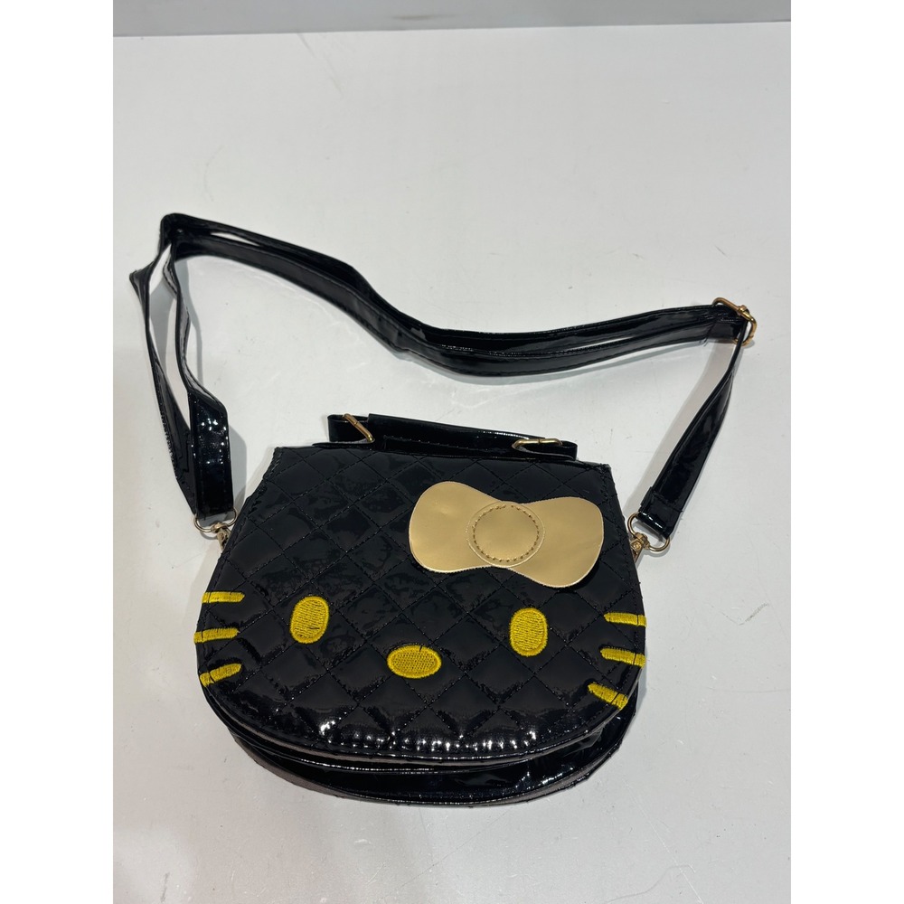 Hello Kitty Crossbody Bag Women OS Black Quilted Patent Bow Satchel